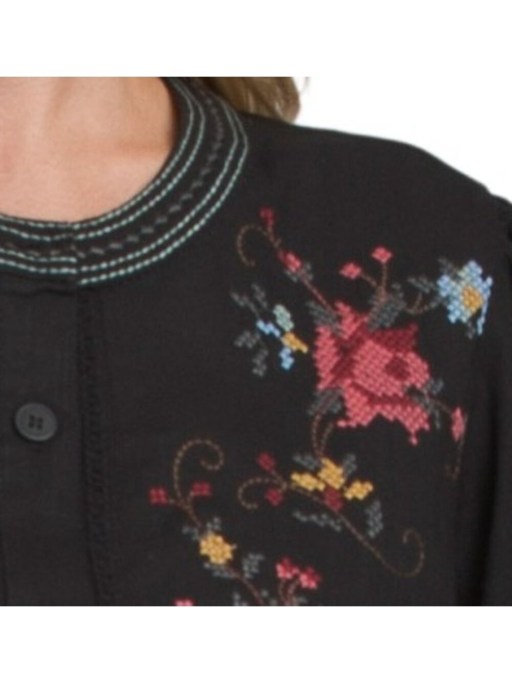 SOLITAIRE Embroidered Button Front Blouse - Picture 4 of 4